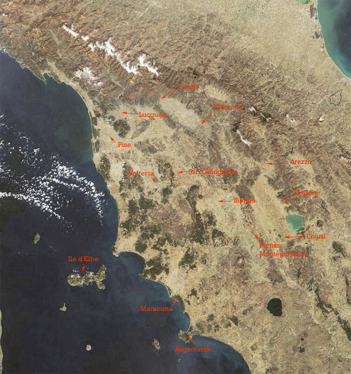 foto satellite della toscana